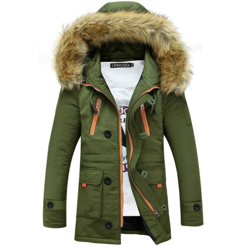 Long Section Cotton Suit Men Plus Velvet Thick Warm Jacket Large Fur Collar Coat Lovers Jacket - Size Xxxl - Navy