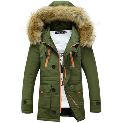 Long Section Cotton Suit Men Plus Velvet Thick Warm Jacket Large Fur Collar Coat Lovers Jacket - Size Xxxl - Navy