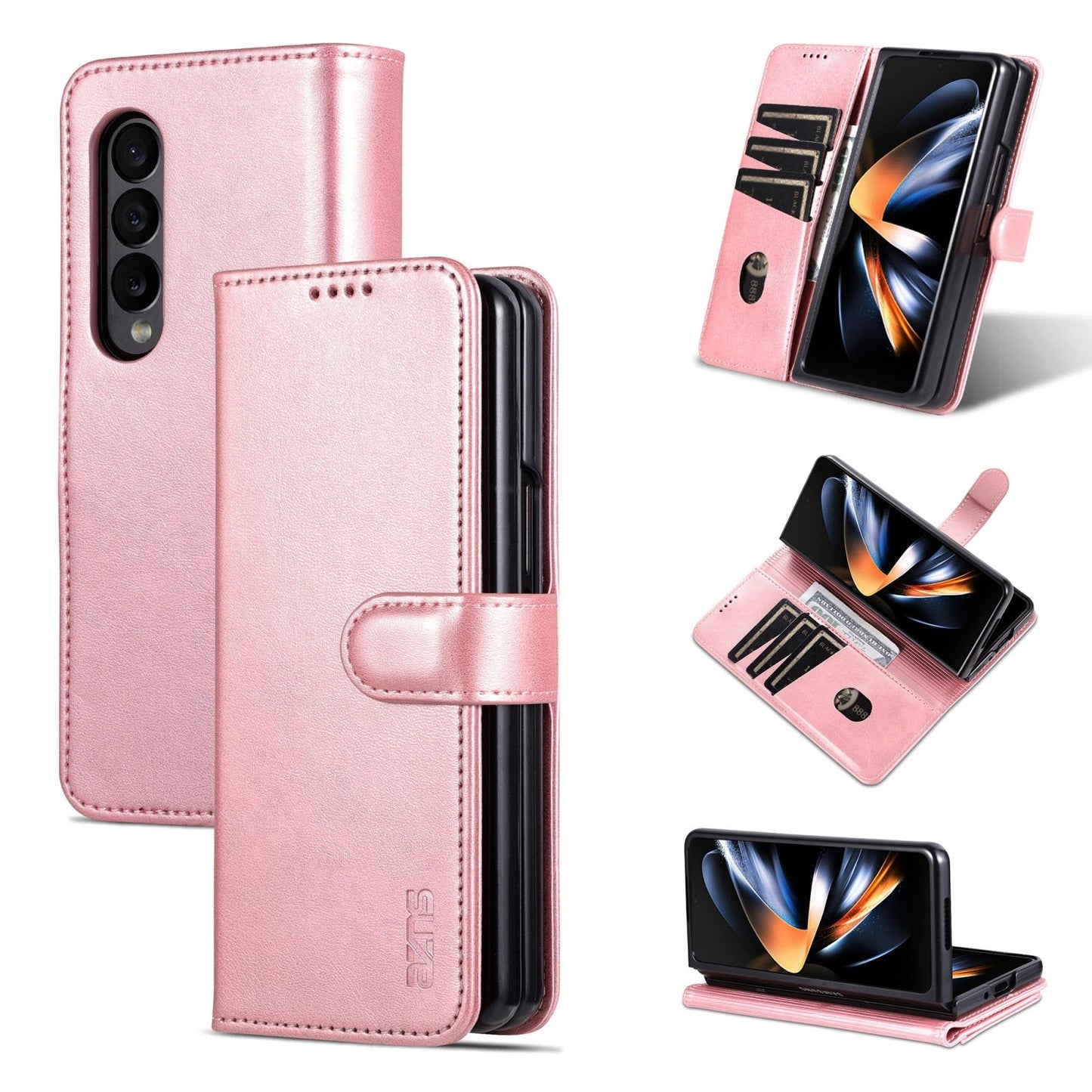 For Samsung Galaxy Z Fold4 5G Leather Phone Case - Smooth Calf Texture - Red