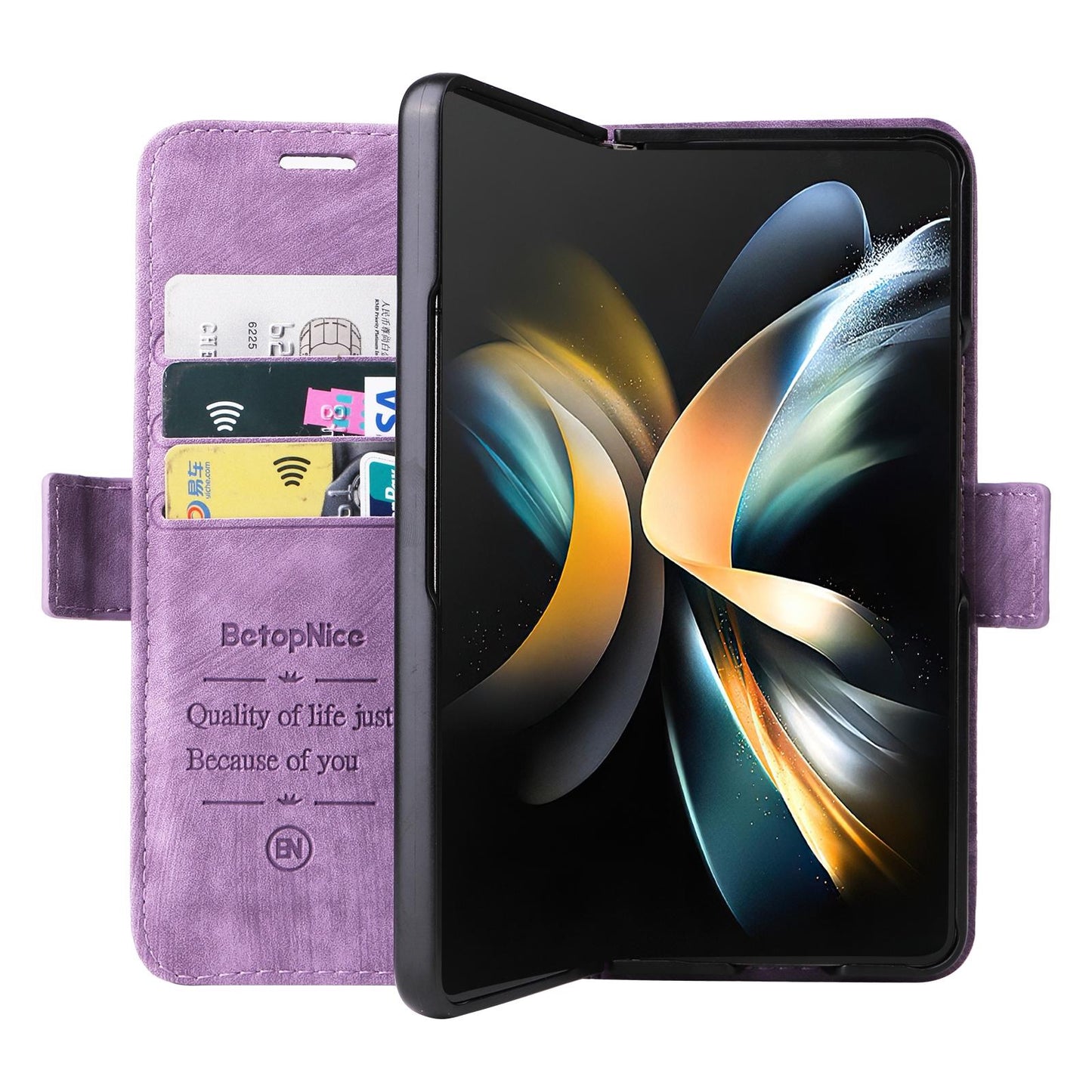 For Samsung Galaxy Z Fold4 5G Leather Dual Buckle Phone Case - Black