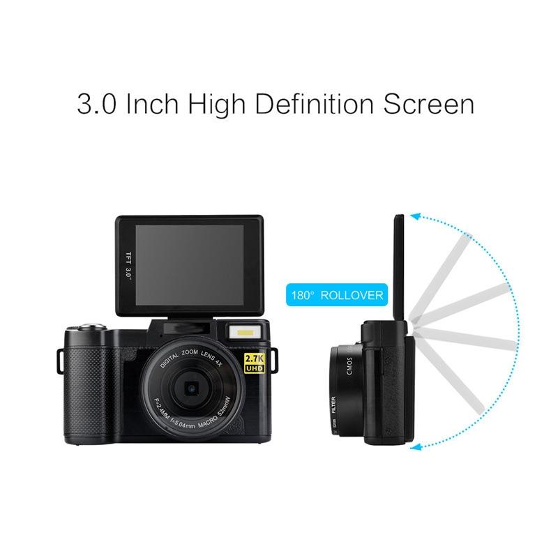 3.0 Flip Screen Vlog Camera With 4X Zoom - Black