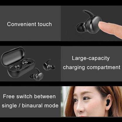 Waterproof Touch Wireless Bluetooth Earphones + Charging Box - Black