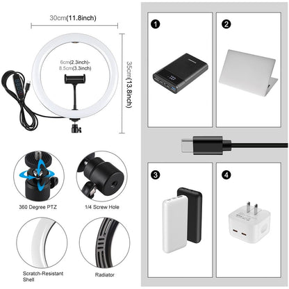 11.8 Dual Colour Led Ring Light with Phone Clamp - 3 Modes