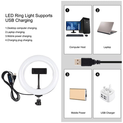 7.9 Led Ring Light With Tripod And Phone Clamp - 3 Modes Dual Colour Temperature Dimmable - Black