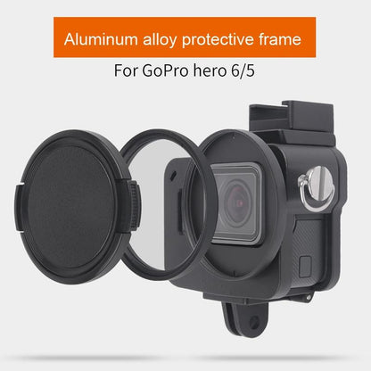 Aluminum Protective Cage with Insurance Frame and 52mm Uv Lens for Gopro Hero7 / 6 / 5 - Black