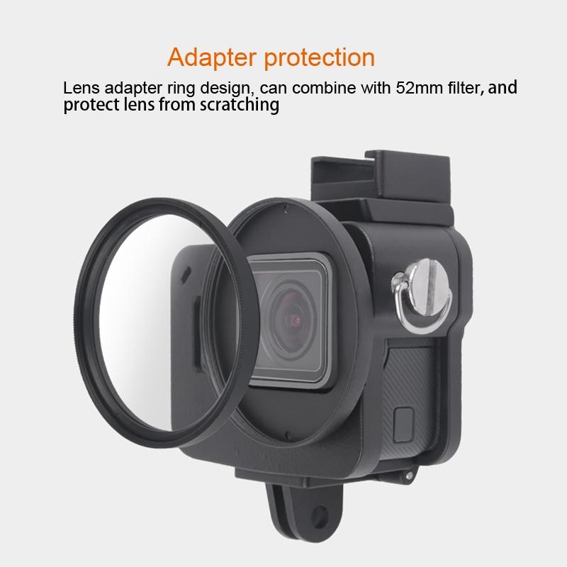 Aluminum Protective Cage with Insurance Frame and 52mm Uv Lens for Gopro Hero7 / 6 / 5 - Black