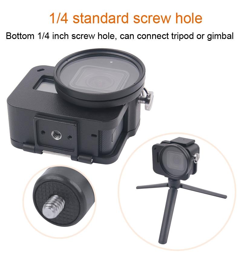 Aluminum Protective Cage with Insurance Frame and 52mm Uv Lens for Gopro Hero7 / 6 / 5 - Black
