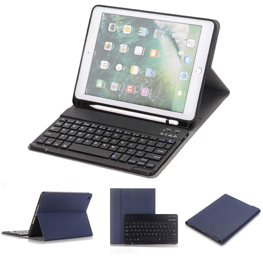 Bluetooth Keyboard & Leather Tablet Case For Ipad Pro / Air 9.7 With Detachable Design & Pencil Holder - Black