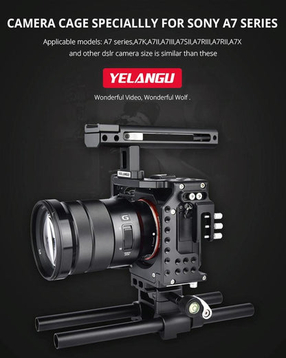 Handle Video Camera Cage Stabilizer For Sony A7K / A72 / A73 / A7S2 / A7R3 / A7R2 / A7X Black