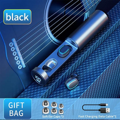 True Wireless Bluetooth Earphones with Digital Display and Charging Box - Black