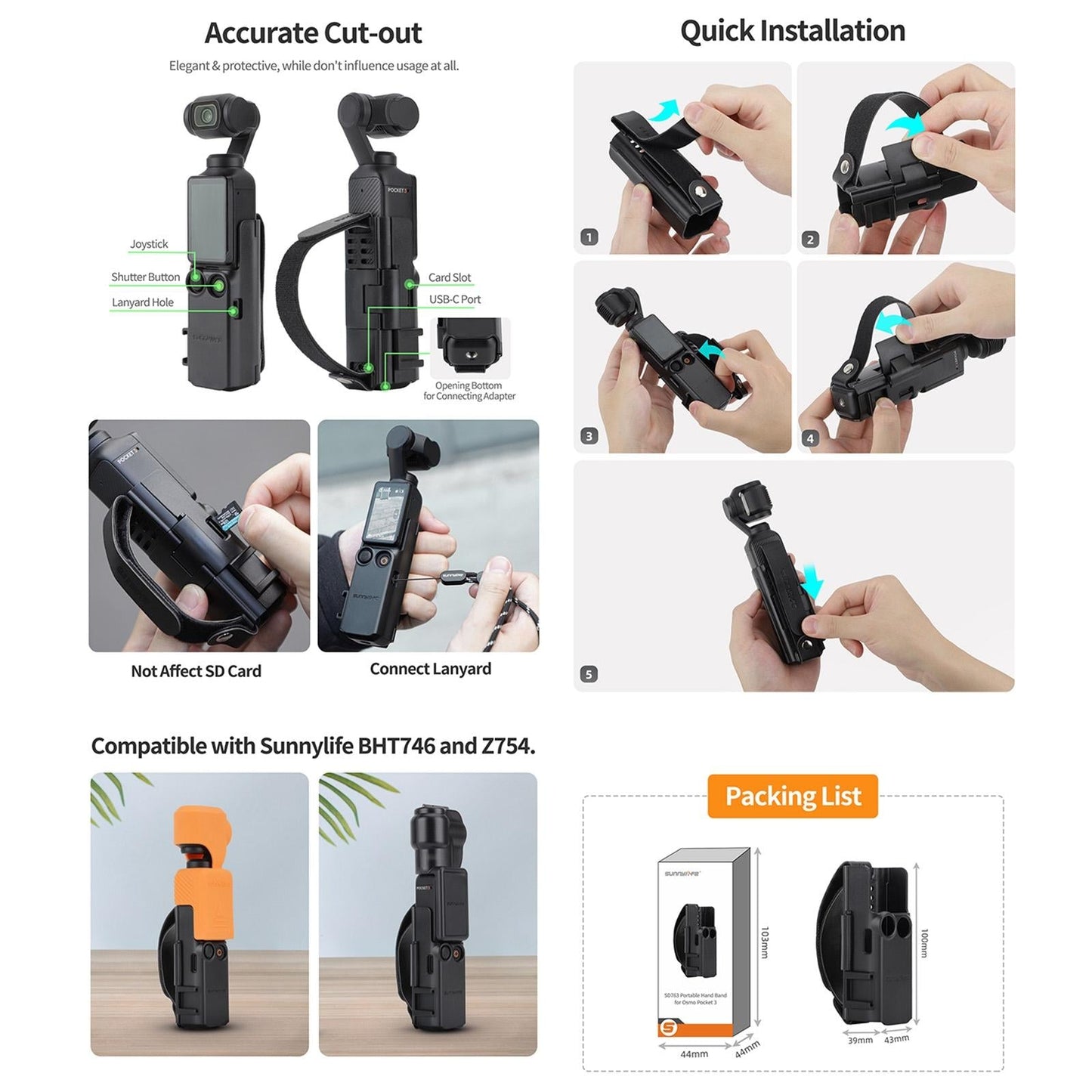 Protective Hand Band for Dji Pocket 3 with Cold Shoe Extension and Handle Cover