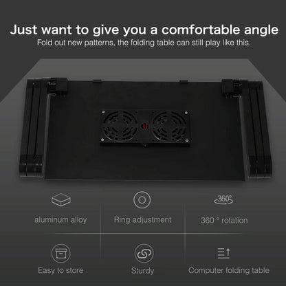 Foldable Laptop Stand with Dual Fans & Mouse Pad - 360 Degree Adjustable - Black
