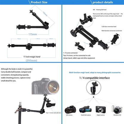 Adjustable Magic Arm With Phone Clamp & Large Claws - 11 Inch Black