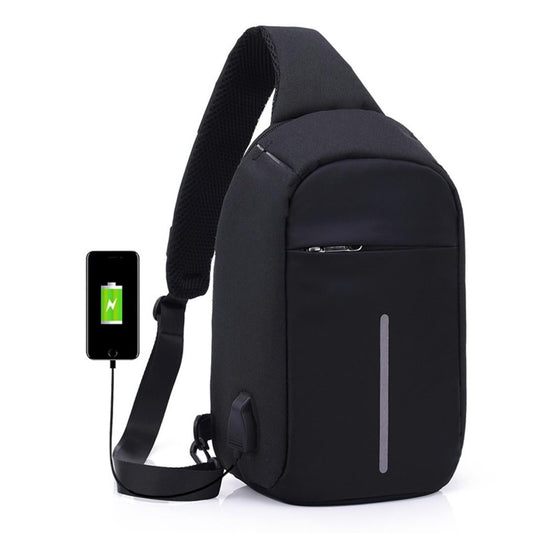 Portable Anti Theft Chest Bag With Usb Charging For Outdoor Sports Men / Women - Black