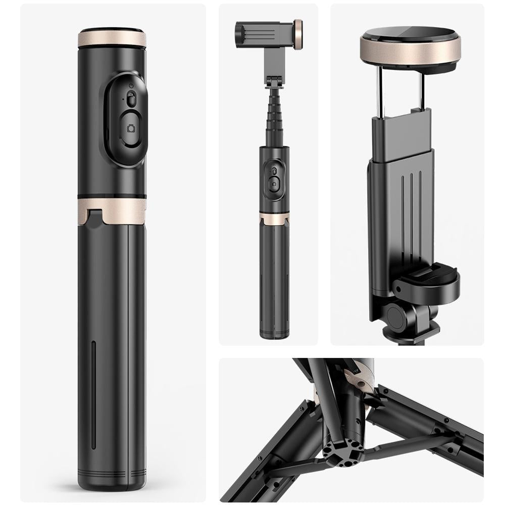 Reinforced Bluetooth Remote Control Selfie Stick with Hidden Design - Black
