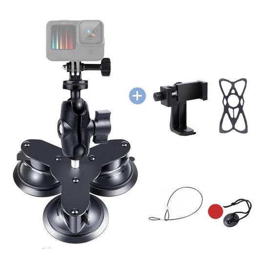 Triangle Suction Cup Mount for Gopro with Tripod Adapter and Phone Clamp