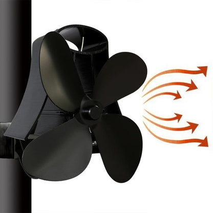 4-Blade Heat Powered Fireplace Stove Fan - Aluminum - Black