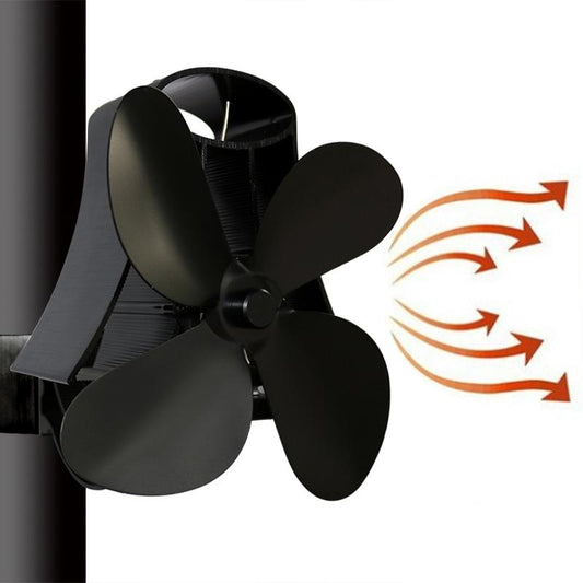 4-Blade Heat Powered Fireplace Stove Fan - Aluminum - Black