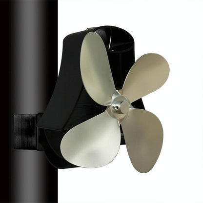 4-Blade Heat Powered Fireplace Stove Fan - Aluminum - Black