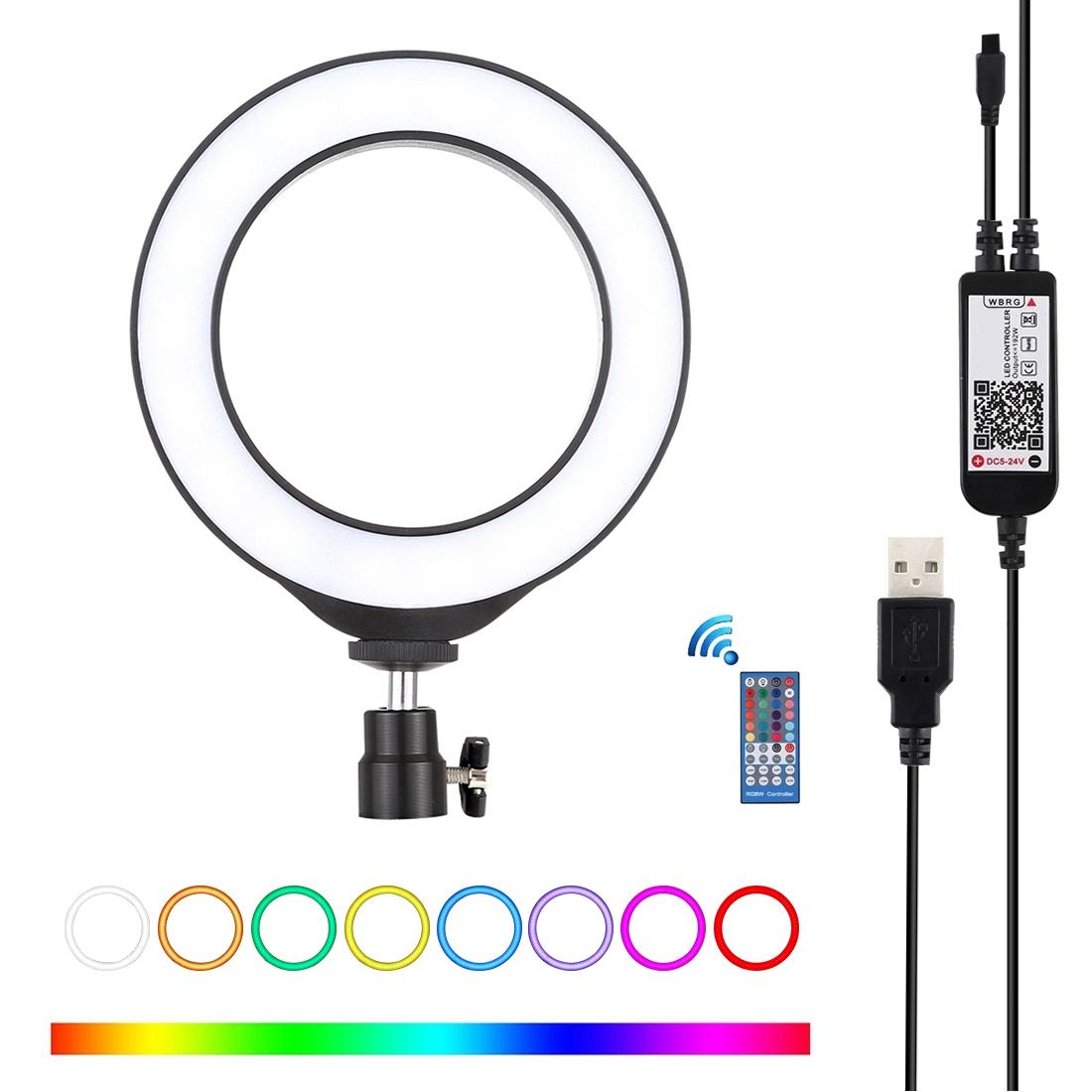 Dimmable 6.2 Usb Rgbw Led Ring Light with Cold Shoe Tripod & Remote - Black