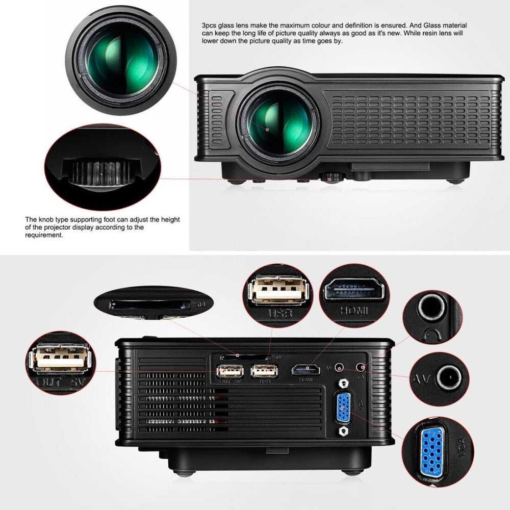 1800 Lumens Home Theater Projector With Remote - Supports Av Usb Vga Hdmi - Black