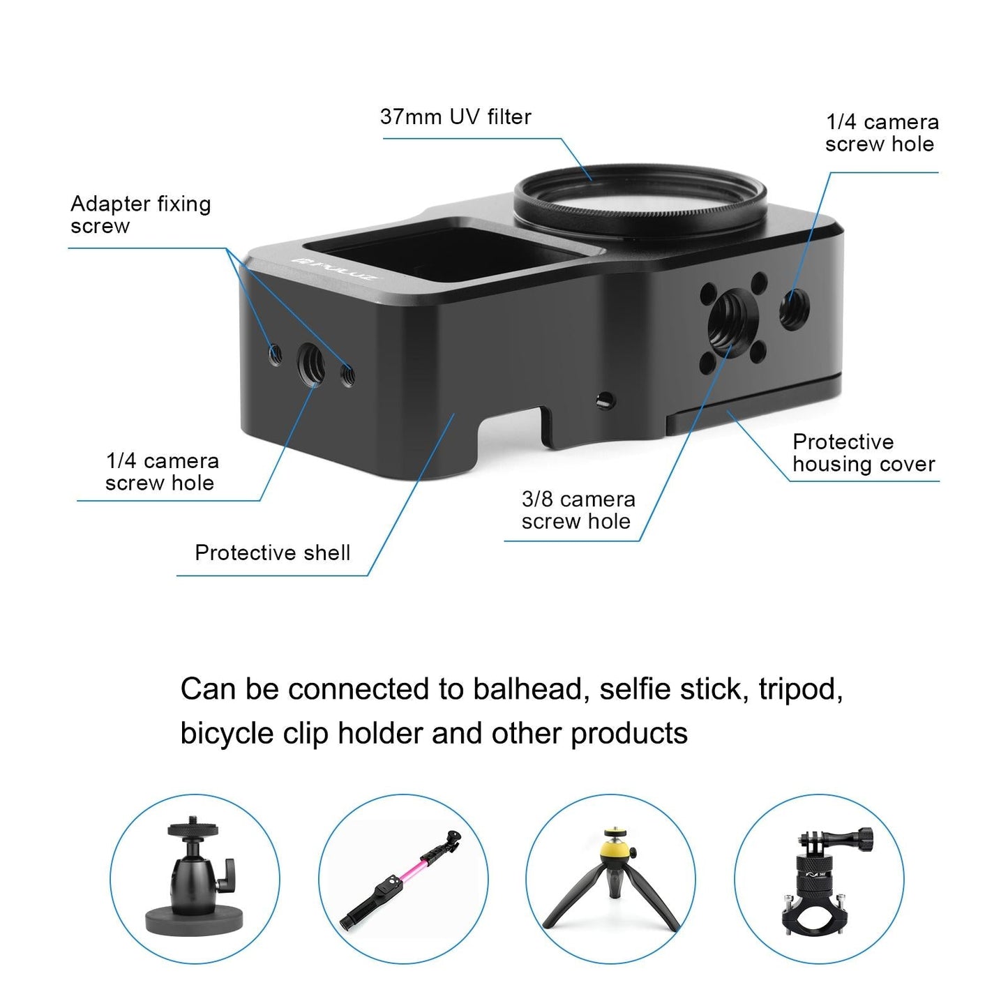 Aluminum Cage for Dji Action 2 - Cnc Alloy - Black