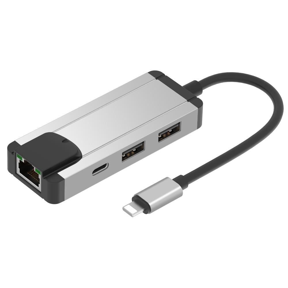 8Pin To Rj45 Usb 2.0 Hub Adapter - Black