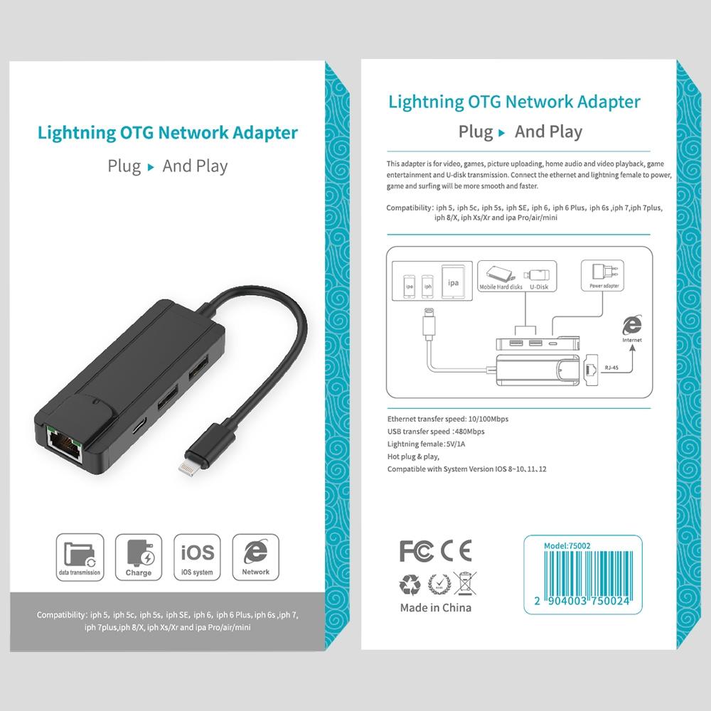 8Pin To Rj45 Usb 2.0 Hub Adapter - Black