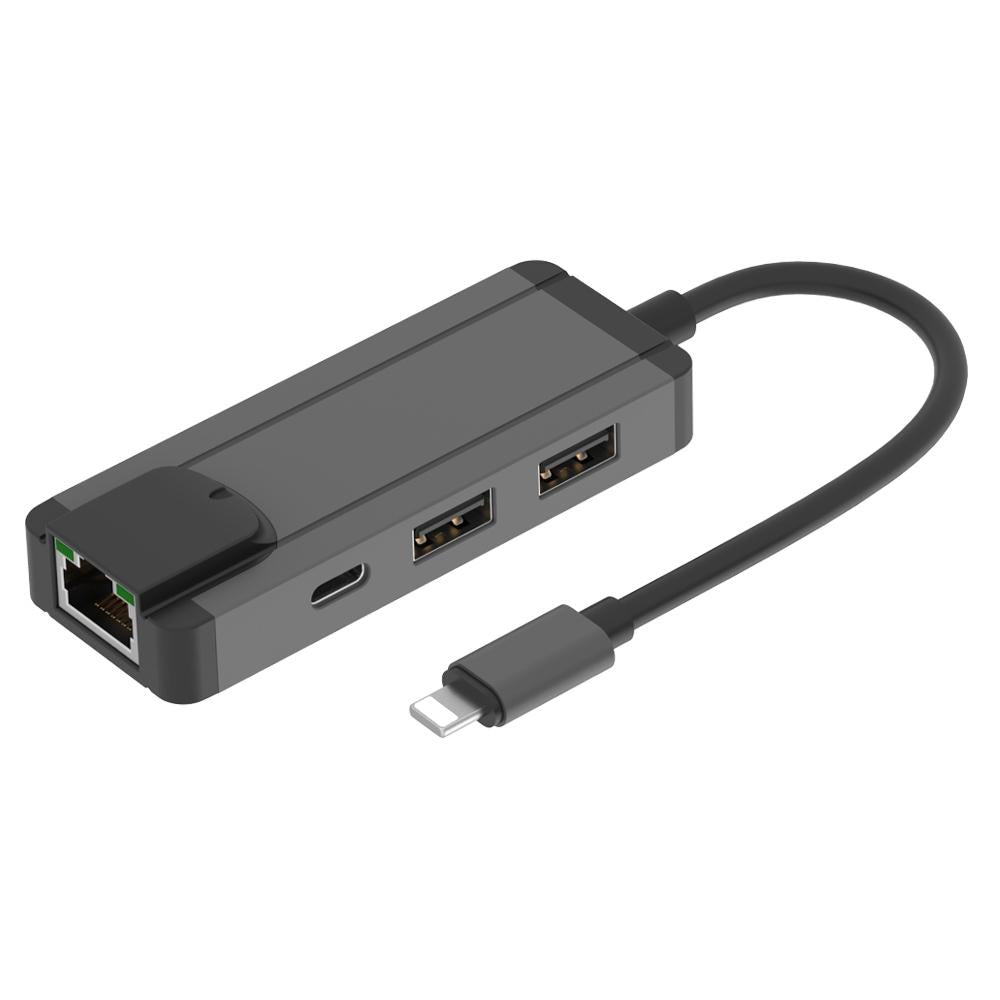 8Pin To Rj45 Usb 2.0 Hub Adapter - Black