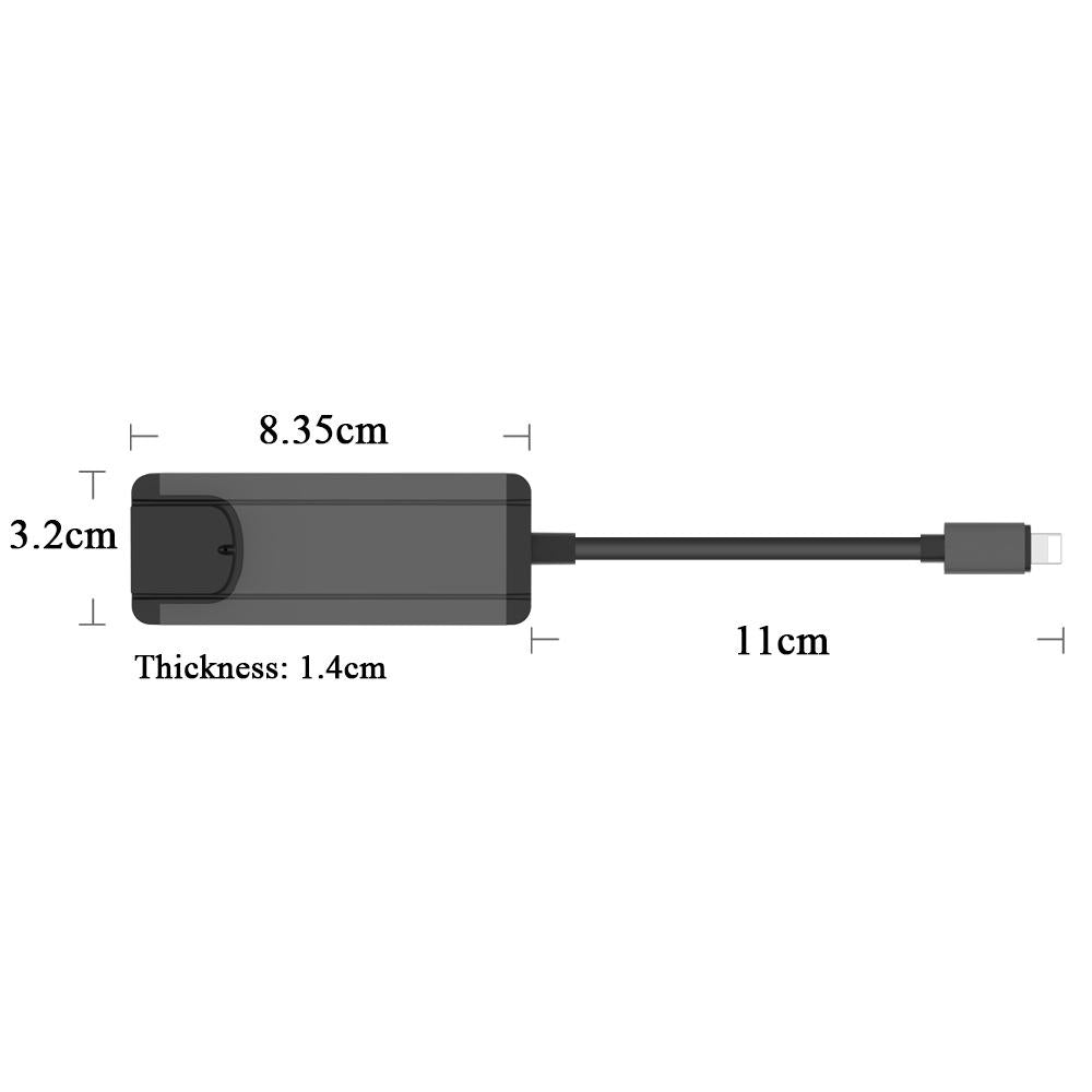 8Pin To Rj45 Usb 2.0 Hub Adapter - Black