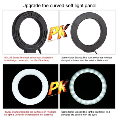 10 Mode Usb Led Ring Light With Tripod Mount And Cold Shoe Ball Head - 4.7 Inch Diameter