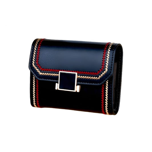 Snap Button Rfid Leather Wallet - Compact Design - Black