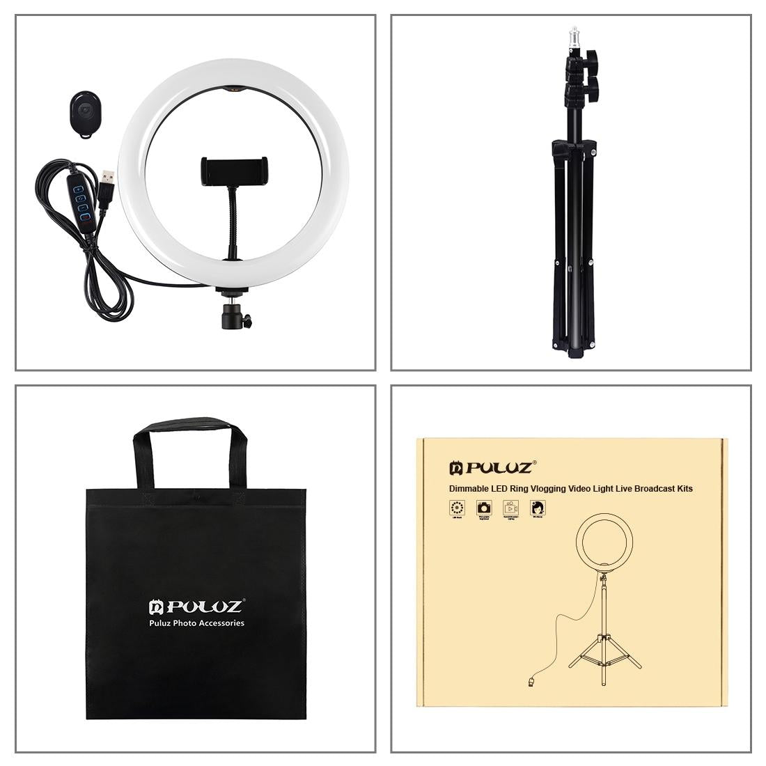10.2 Ring Light with Tripod Usb 3 Modes Dual Colour Diffuse Light Phone Clamp with Remote - Black