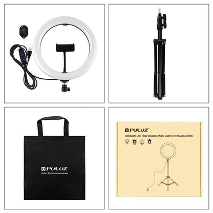 10.2 Ring Light with Tripod Usb 3 Modes Dual Colour Diffuse Light Phone Clamp with Remote - Black