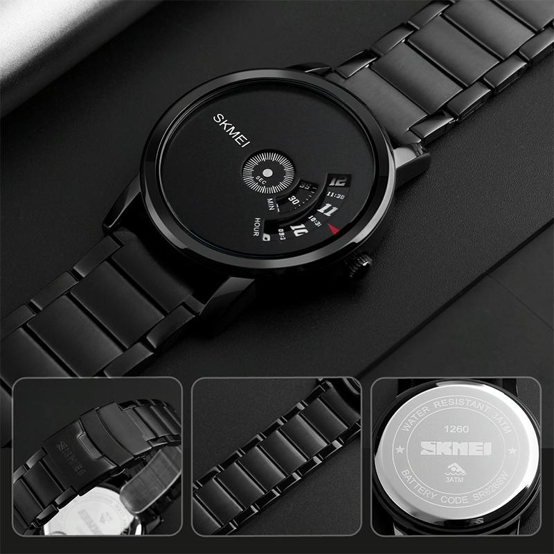 Stylish 30m Waterproof Quartz Watch with Stainless Steel Band - Silver + Black