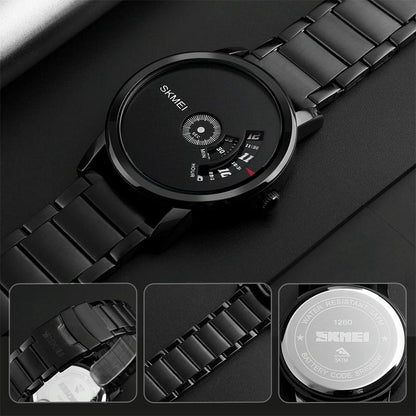 Stylish 30m Waterproof Quartz Watch with Stainless Steel Band - Silver + Black