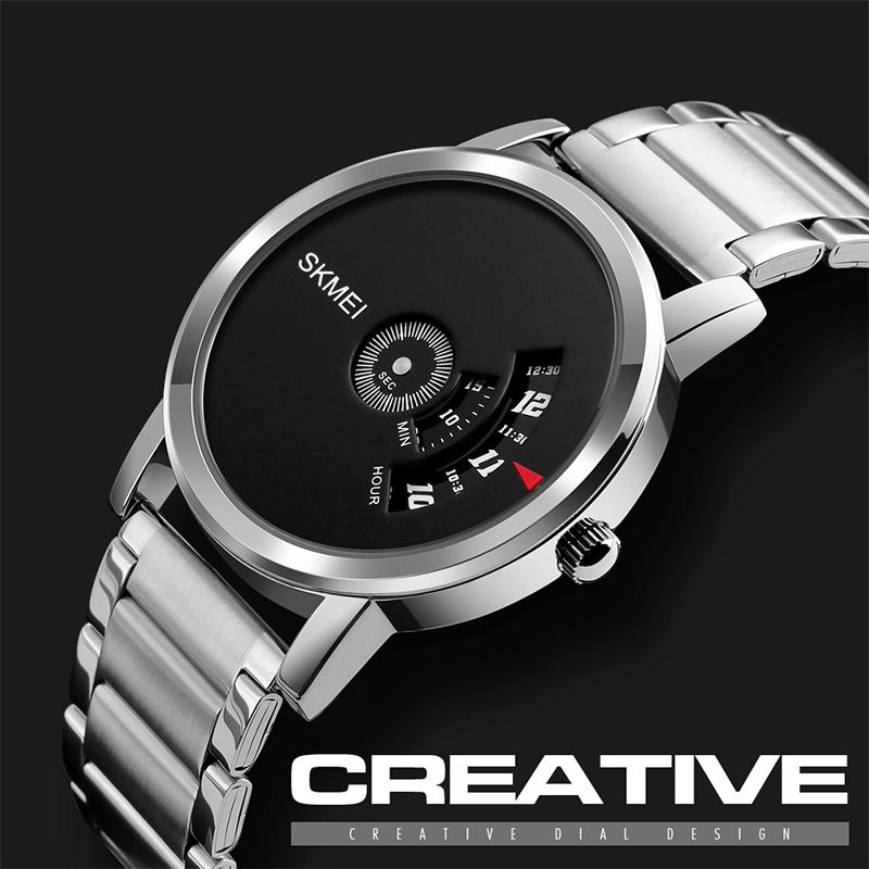 Stylish 30m Waterproof Quartz Watch with Stainless Steel Band - Silver + Black