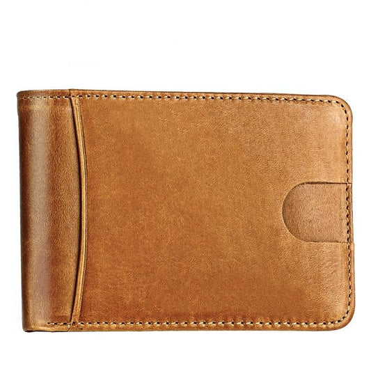 Leather Rfid Billfold Wallet - Mini Size - Yellowish-Brown