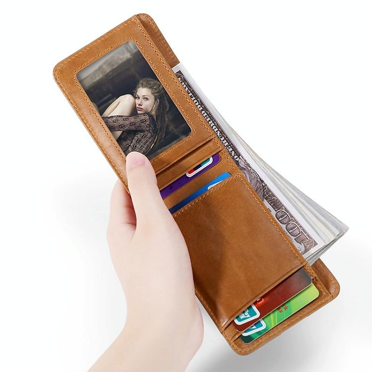 Leather Rfid Billfold Wallet - Mini Size - Yellowish-Brown