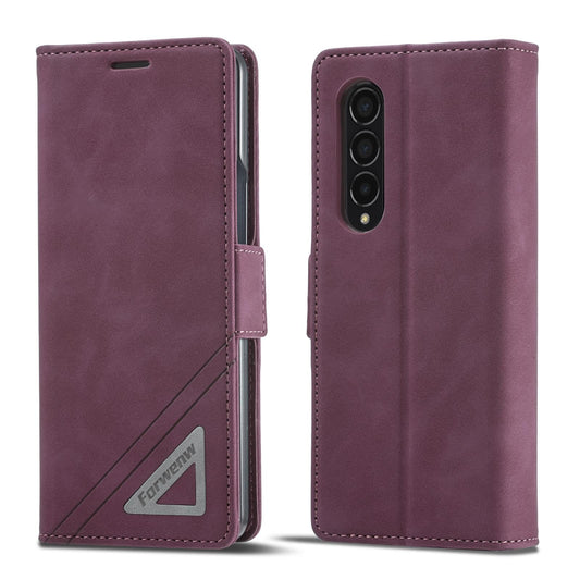 Leather Dual Side Buckle Phone Cover for Samsung Galaxy z Fold 4 - Wine Red