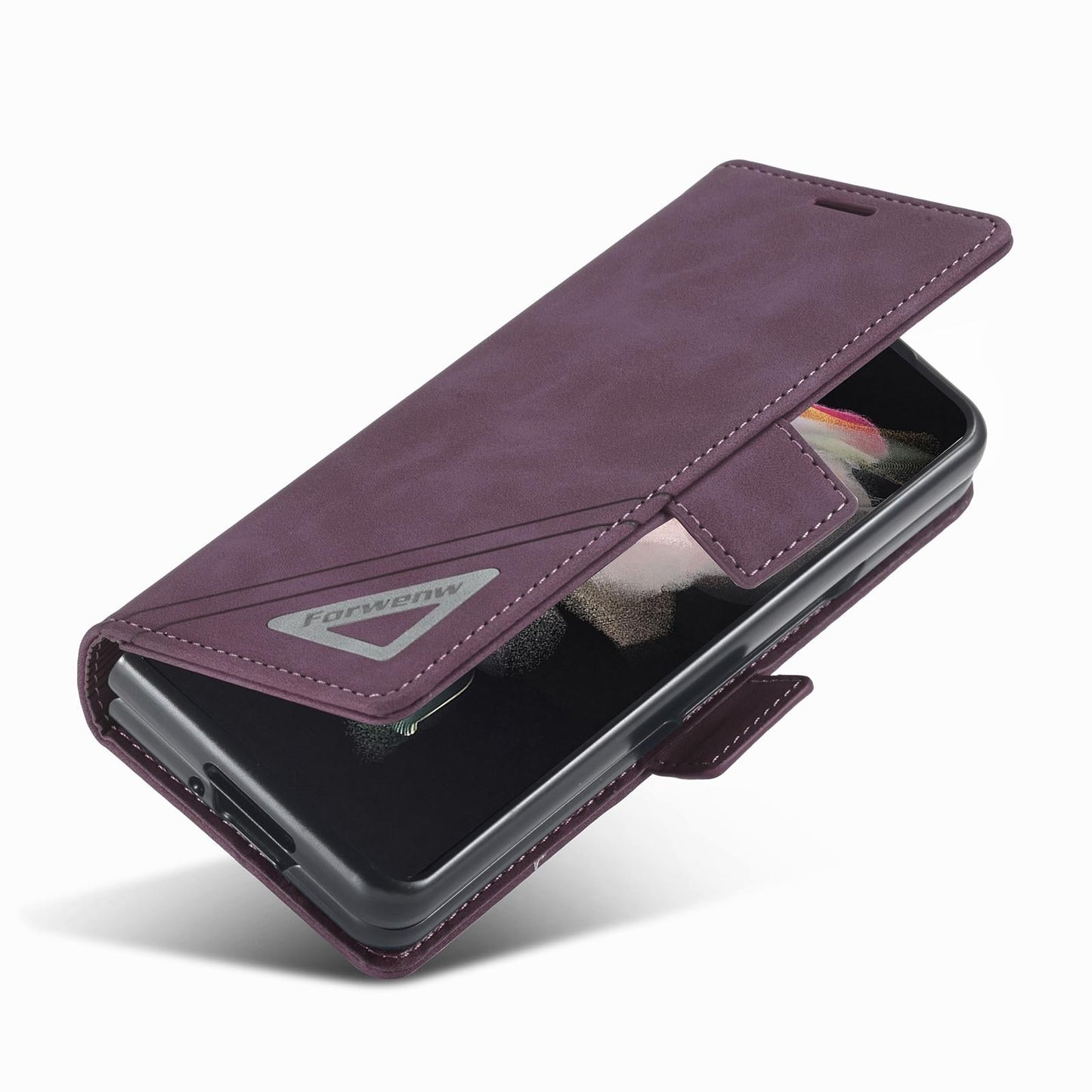 Leather Dual Side Buckle Phone Cover for Samsung Galaxy z Fold 4 - Wine Red