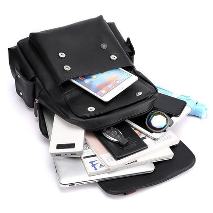 Large Capacity Pu Leather Laptop Backpack For Travel & School - Dark Brown