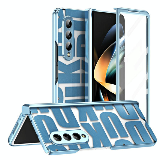 Foldable Electroplated Phone Case for Samsung Galaxy z Fold 4 5g with Hinge - Blue