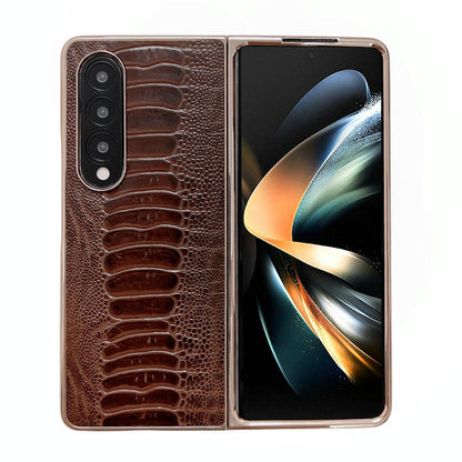 For Samsung Galaxy Z Fold4 5G Genuine Leather Nano Plating Phone Case - Coffee