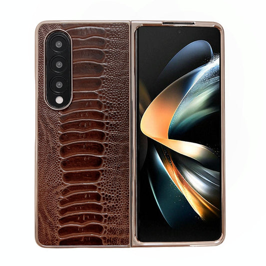 For Samsung Galaxy Z Fold4 5G Genuine Leather Nano Plating Phone Case - Coffee
