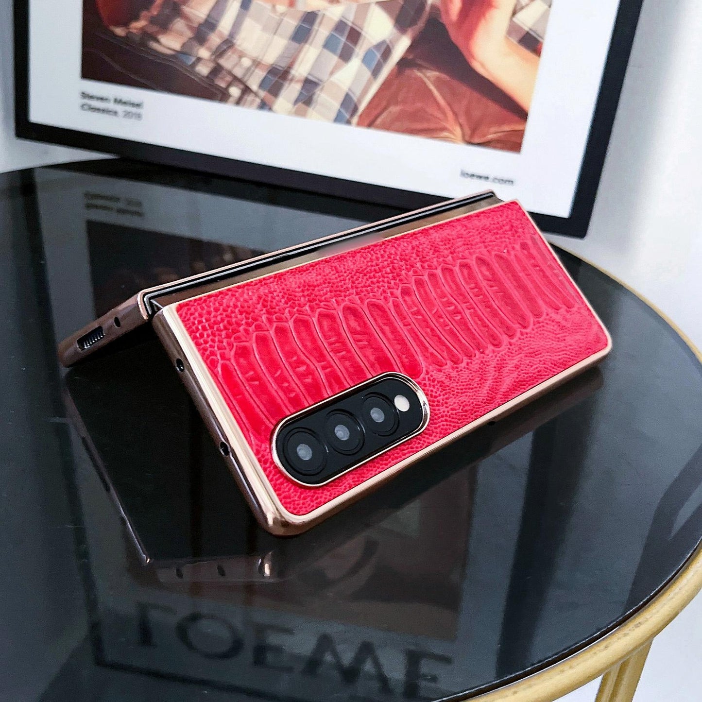 For Samsung Galaxy Z Fold4 5G Genuine Leather Nano Plating Phone Case - Coffee