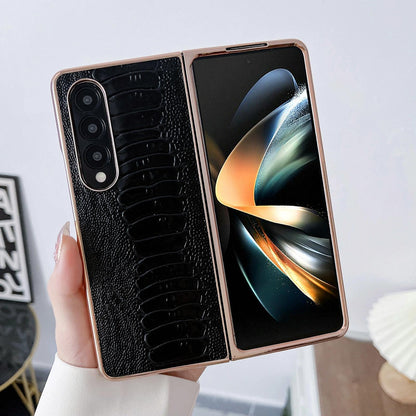 For Samsung Galaxy Z Fold4 5G Genuine Leather Nano Plating Phone Case - Coffee