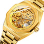 Men Automatic Mechanical Watch with Luminous Dial and Steel Band - Gold Belt Gold Face