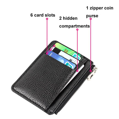 Multi Slot Zipper Card Holder Large Capacity Ultra Thin Coin Purse - Pink