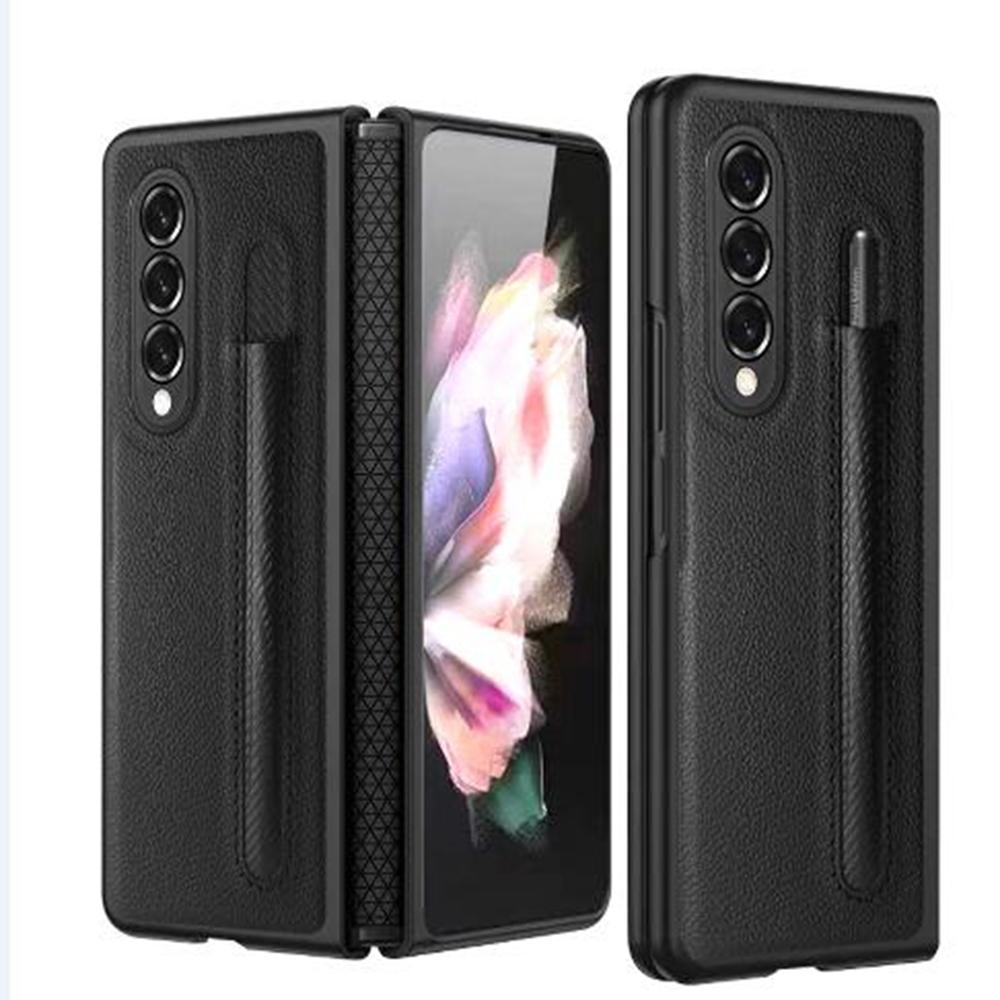 For Samsung Galaxy Z Fold4 5G Litchi Texture Hinge Case - Brown
